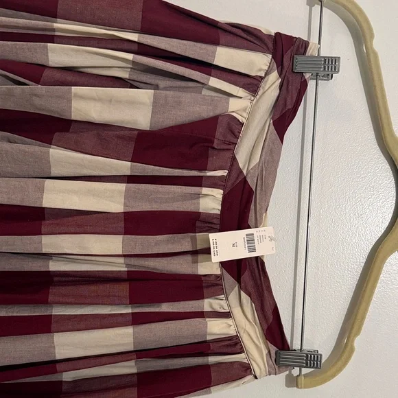 Anthropologie Burgundy and Cream Plaid Maxi Skirt - Picture 4 of 8